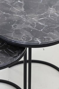 Side table Set van 2 41x48+49x53,5 cm ALFIO brown marble+black