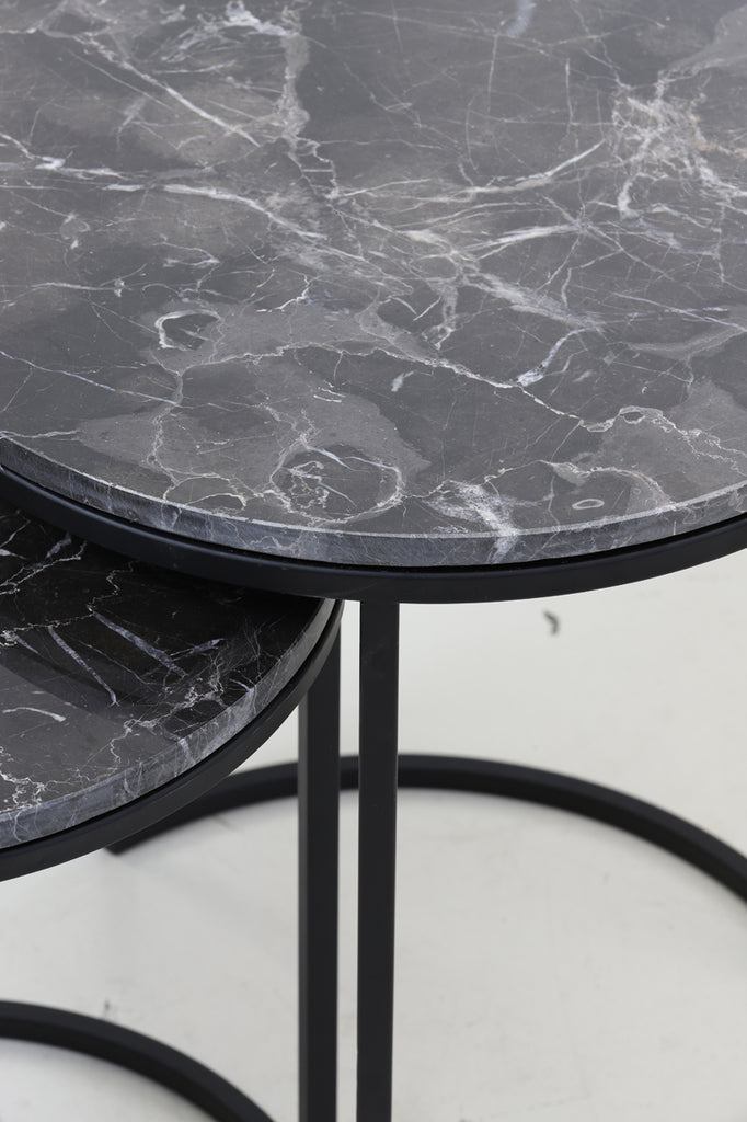 Side table Set van 2 41x48+49x53,5 cm ALFIO brown marble+black