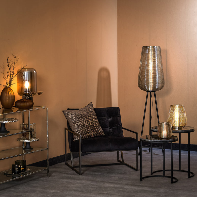 Side table Set van 2 41x48+49x53,5 cm ALFIO brown marble+black