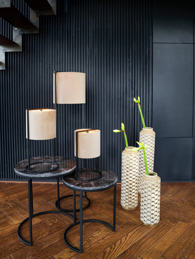 Side table Set van 2 41x48+49x53,5 cm ALFIO brown marble+black