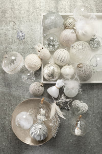Box Of 4 Christmas Baubles Sugar Middle Diamonds Line Glass Clear Large