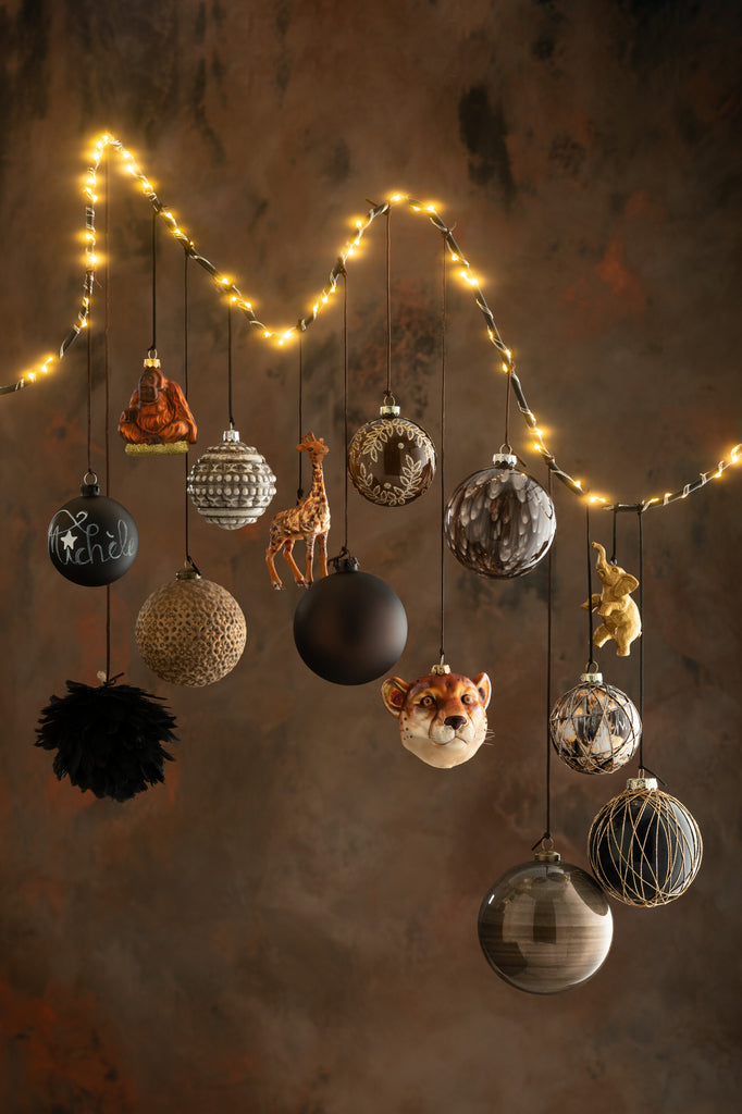 Box Of 4 Christmas Baubles Spotted Glass Shiny Dark Grey Large