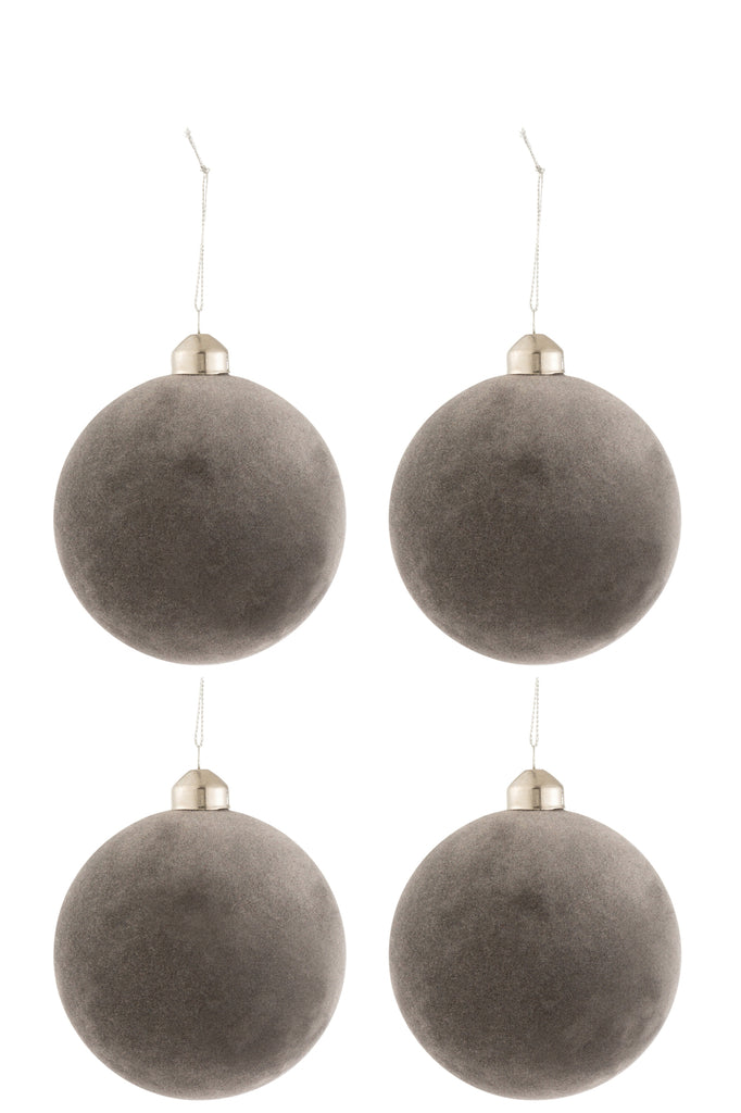 Box Of 4 Christmas Baubles Velvet Glass Grey Medium
