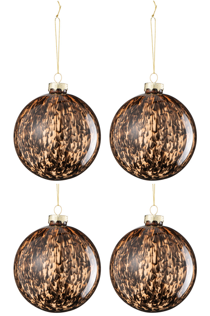 Box Of 4 Christmas Bauble Spots Glass Brown/Black Large