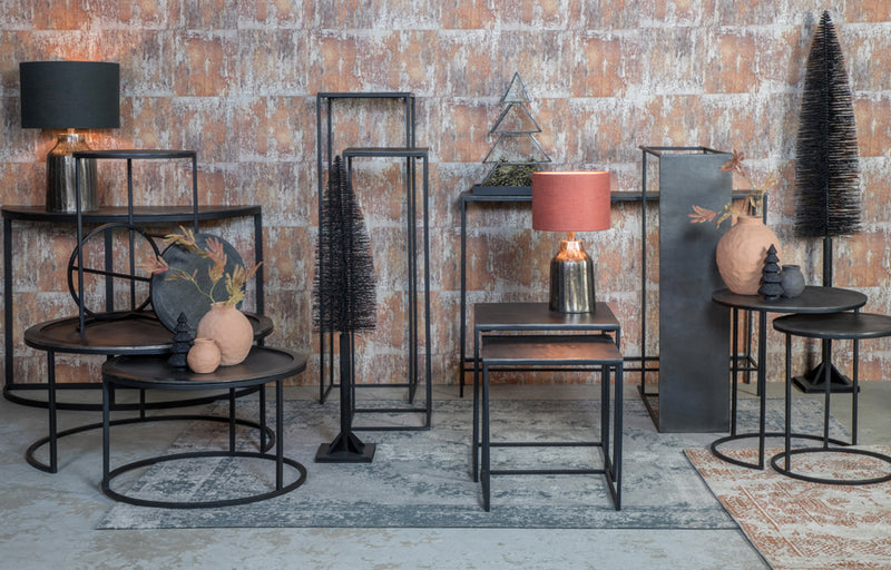 Side table S/2 40x40x45+44,5x44,5x50,5 cm BANOS raw lead ant