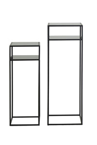 Pillar S/2 30x30x80+35x35x100 cm BILO matt black+glass black