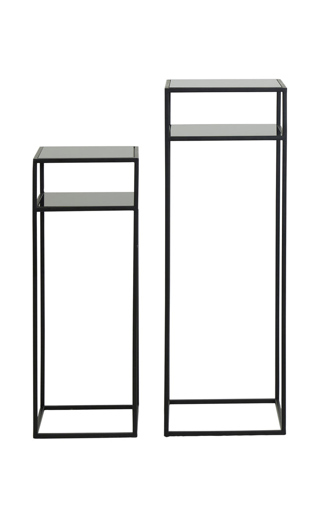 Pillar S/2 30x30x80+35x35x100 cm BILO matt black+glass black
