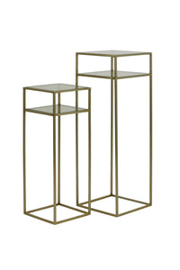 Pillar S/2 30x30x80+35x35x100 cm BILO light gold+glass brown