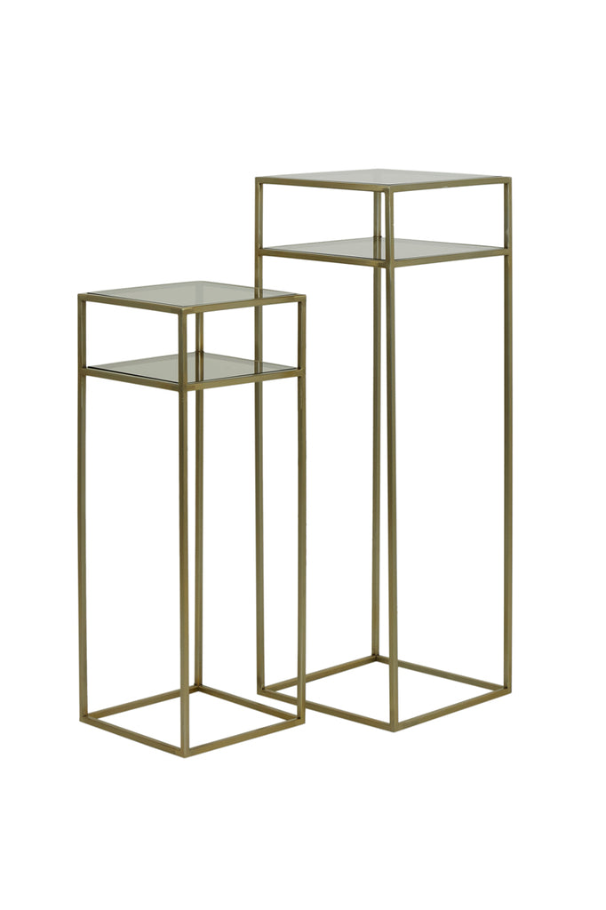 Pillar S/2 30x30x80+35x35x100 cm BILO light gold+glass brown