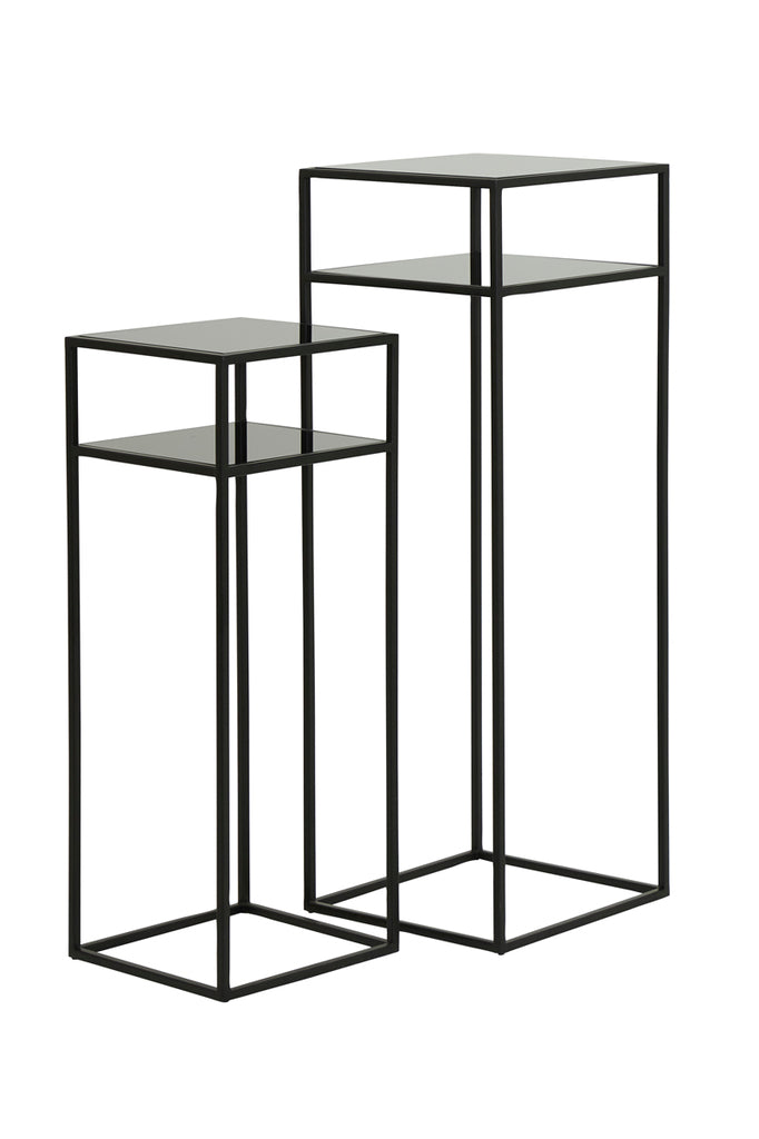 Pillar S/2 30x30x80+35x35x100 cm BILO matt black+glass black
