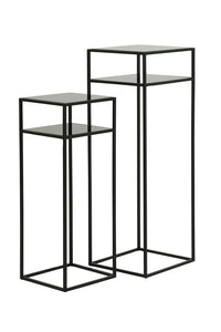 Pillar S/2 30x30x80+35x35x100 cm BILO matt black+glass black