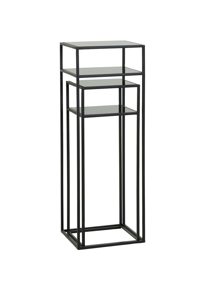Pillar S/2 30x30x80+35x35x100 cm BILO matt black+glass black
