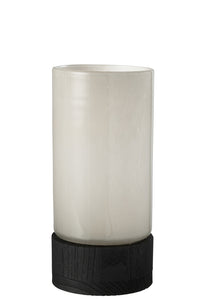 Candleholder/Vase Ray Glass/Willow Wood Grey/Black Medium