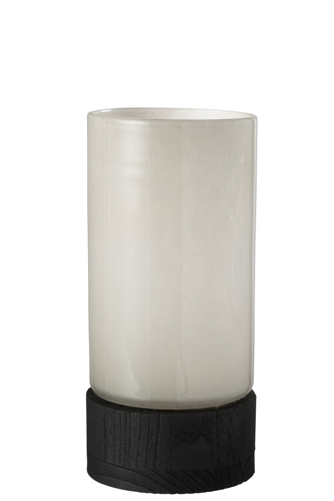 Candleholder/Vase Ray Glass/Willow Wood Grey/Black Medium