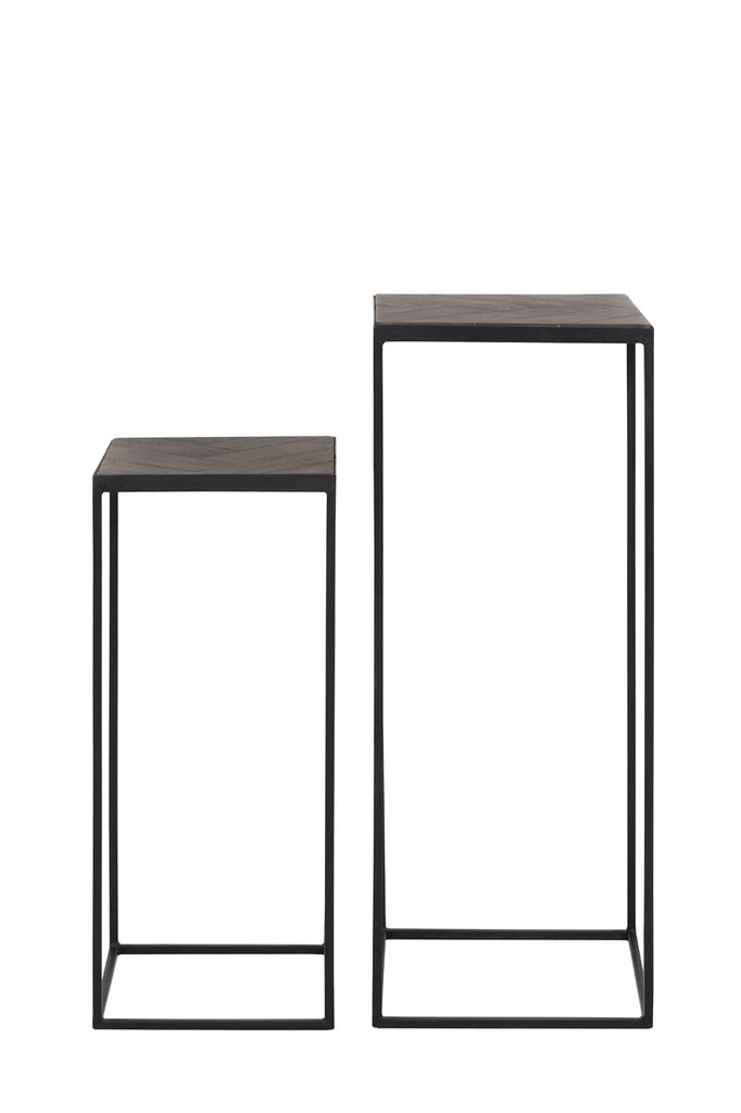 Pillar S/2 33x33x80+38x38x100 cm CHISA wood brown-black
