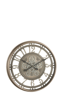 Clock Arabic Numerals Visible Mecanism Metal+Glass Antique Grey