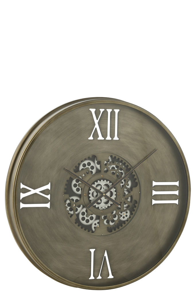 Clock Round 4 Roman Numerals Gears Metal Antique Copper