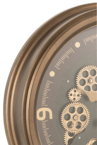 Clock Arabic Numerals Visible Mecanism Metal+Glass Antique Gold