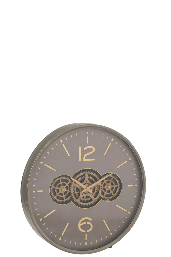 Clock Hollow Gears  Mdf Grey/Gold Large