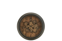 Clock Round Roman Numerals Gears Metal Black Small