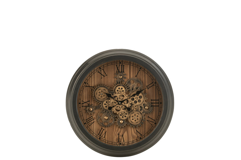 Clock Round Roman Numerals Gears Metal Black Small