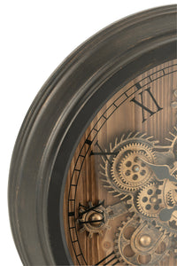 Clock Round Roman Numerals Gears Metal Black Small