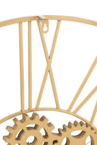 Clock Round Roman Numerals Gears Metal Gold
