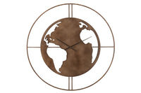 Clock World Map Holes Metal Dark Brown Large
