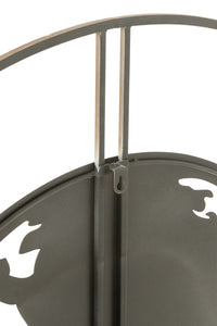 Clock World Map Holes Metal Dark Brown Large