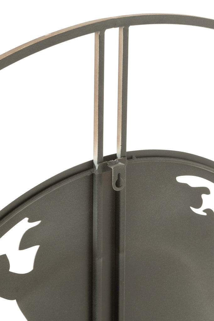 Clock World Map Holes Metal Dark Brown Large