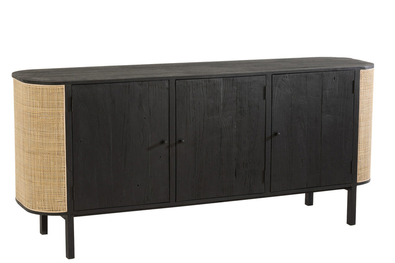 Closet 3 Doors Molly Exotic Wood/Rattan Black