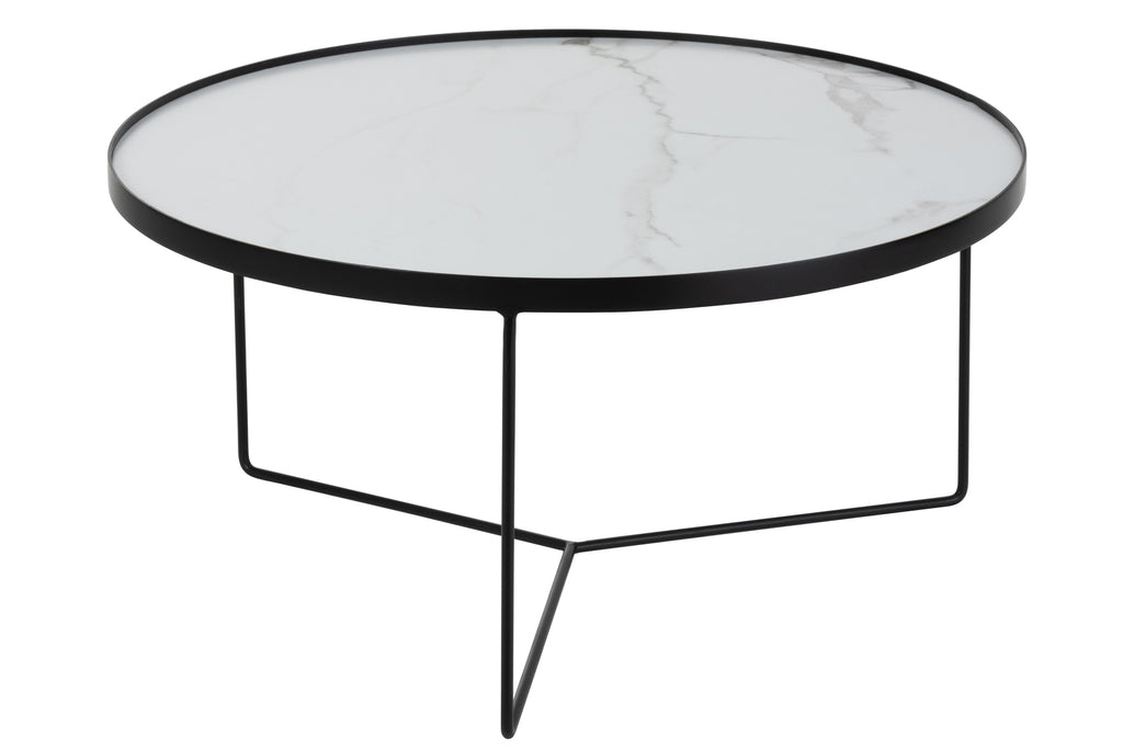 Coffee Table Round Mdf/Iron Black/White Marbled