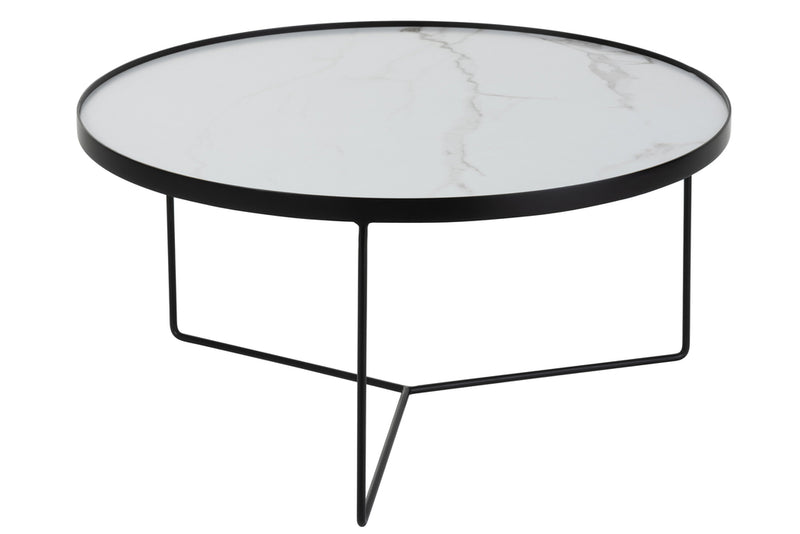 Coffee Table Round Mdf/Iron Black/White Marbled