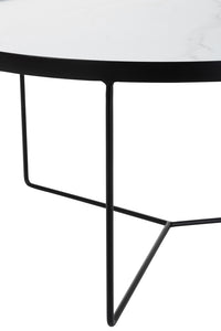 Coffee Table Round Mdf/Iron Black/White Marbled