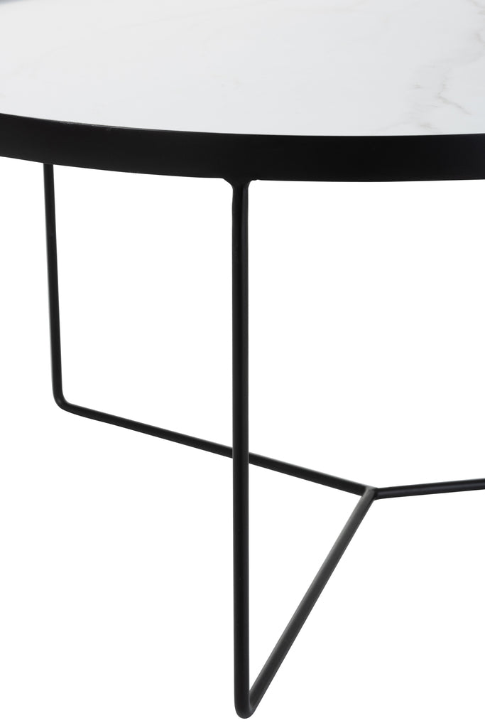 Coffee Table Round Mdf/Iron Black/White Marbled