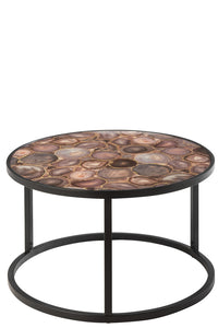 Coffee Table Mosaic Print Round Glass/Iron Mix