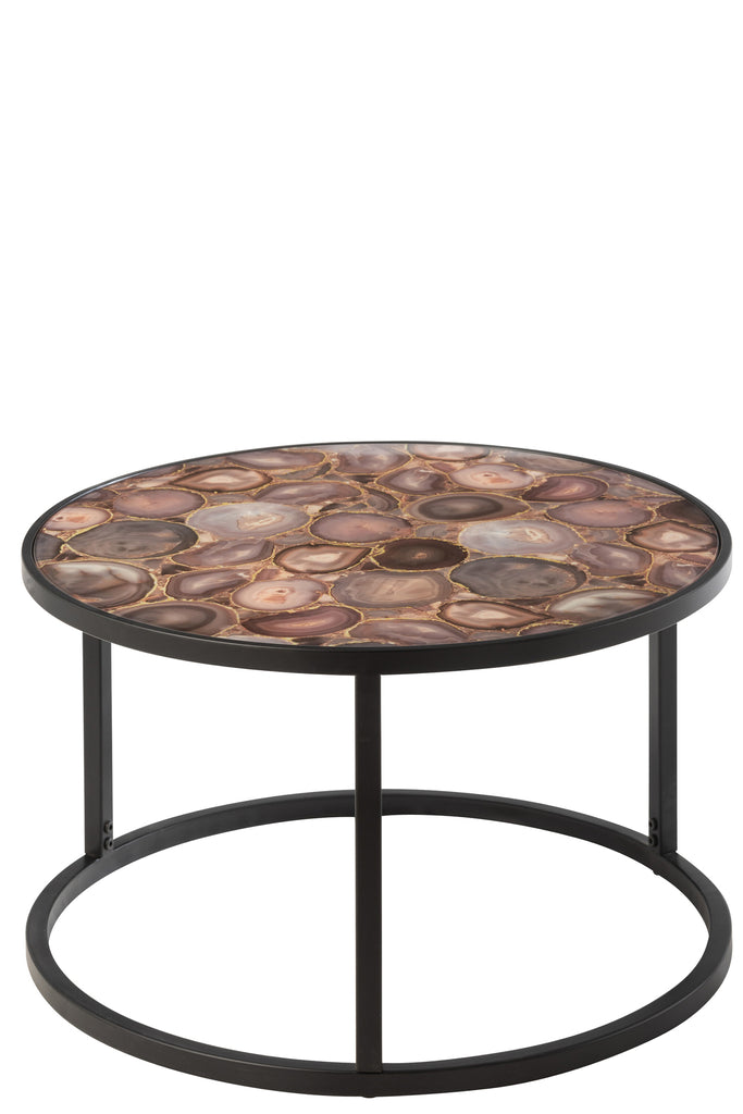 Coffee Table Mosaic Print Round Glass/Iron Mix