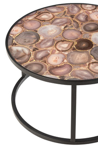 Coffee Table Mosaic Print Round Glass/Iron Mix