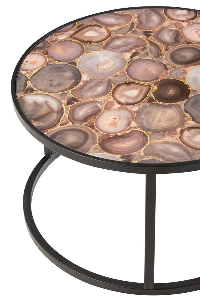 Coffee Table Mosaic Print Round Glass/Iron Mix