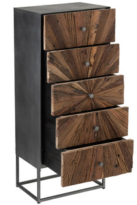 Cupboard Shanil 5 Drawers Wood/Iron Natural/Grey