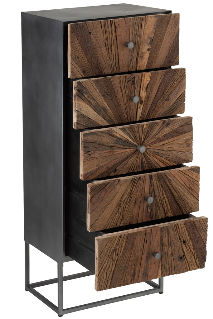 Cupboard Shanil 5 Drawers Wood/Iron Natural/Grey