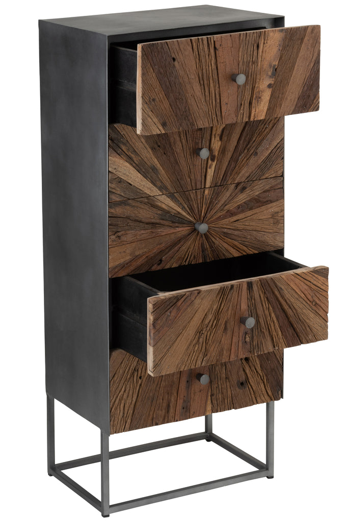 Cupboard Shanil 5 Drawers Wood/Iron Natural/Grey