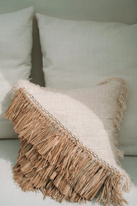 De Raffia Katoenen Kussenhoes - Naturel Wit - 40x40