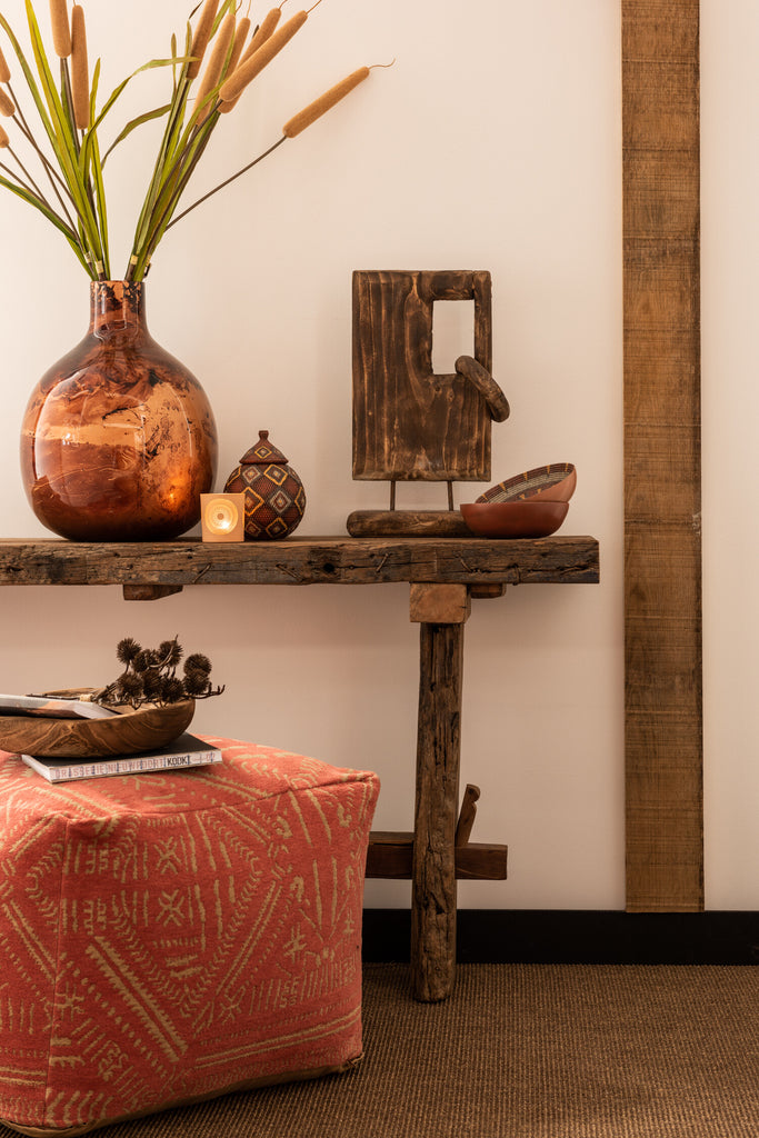 Decoration On Foot Square+Ring Willow Wood Brown