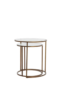 Side table S/2 40x45+50x52 cm FERATI glass clear+gold