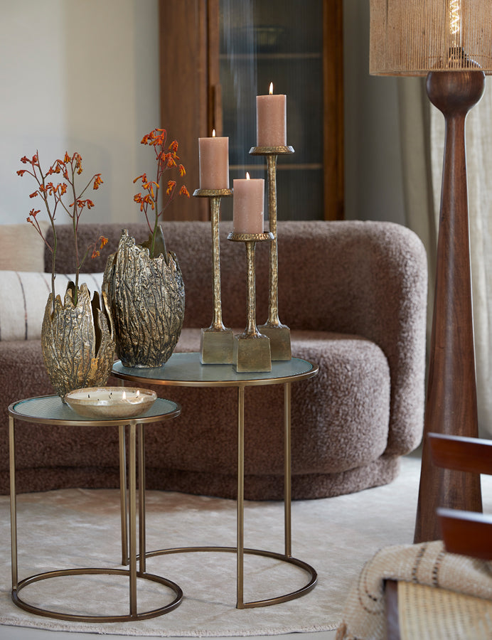 Side table S/2 40x45+50x52 cm FERATI glass clear+gold