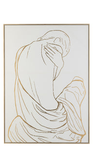 Frame Line Drawing Woman With Sheet /Glass White/Gold