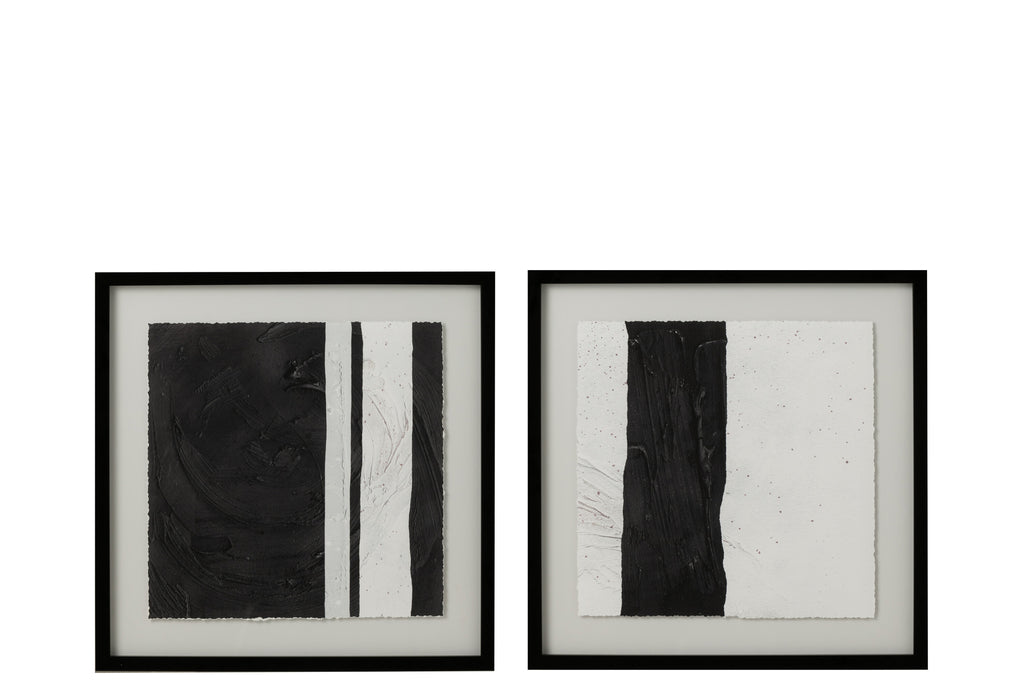 Frame Stripes Mdf/Glass Black/White Assortment Of 2