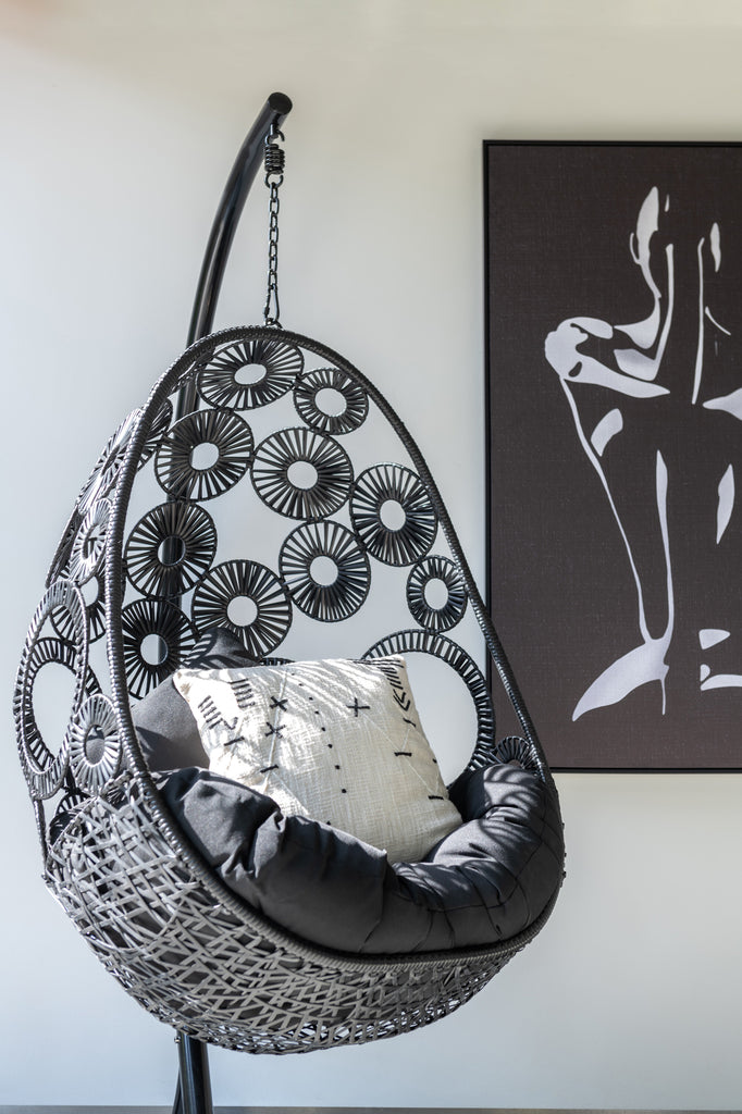 Hanging Chair+Cushions Bula Metal/Reed Black