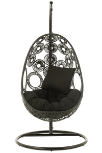 Hanging Chair+Cushions Bula Metal/Reed Black